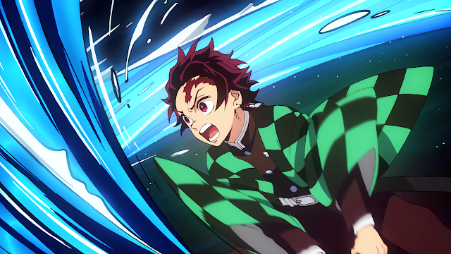 This stunning wallpaper showcases Tanjiro's fierce determination and his iconic black and green uniform in incredible detail