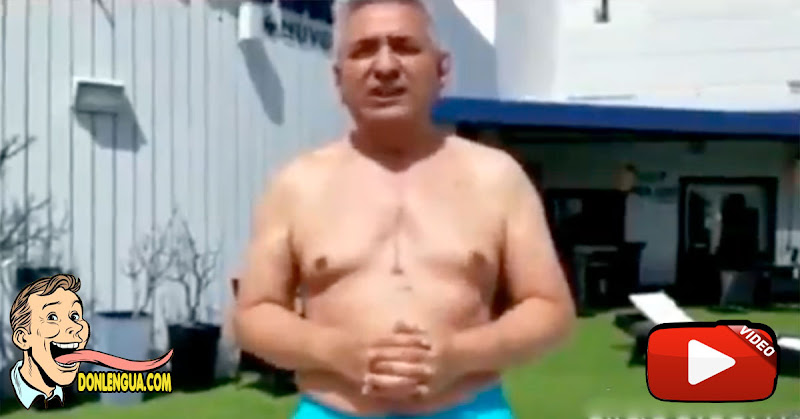 Pablo Medina se dio un chapuzón en su pequeña piscina en honor a Venezuela