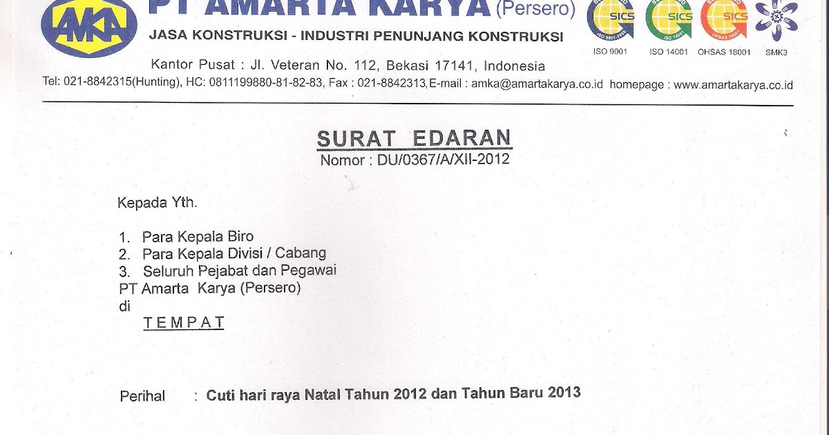 Contoh Surat Edaran Yang Benar