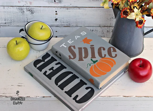 Thrift Shop Books to Fall DIY Decor #oldsignstencils #stencils #falldecor #upcycle