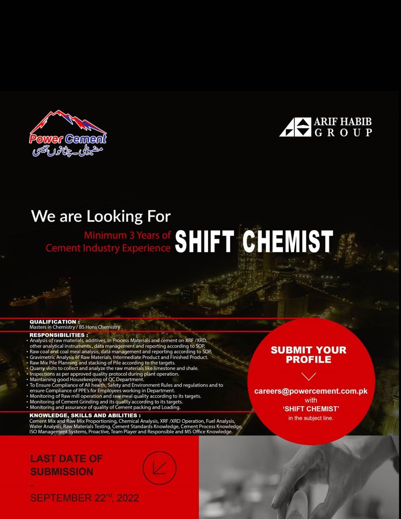 Power Cement Company Limited Jobs For Shift Chemist