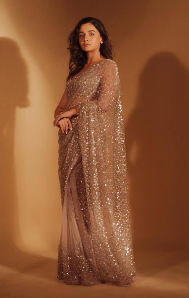 Alia Bhatt shimmery saree hot bollywood actress