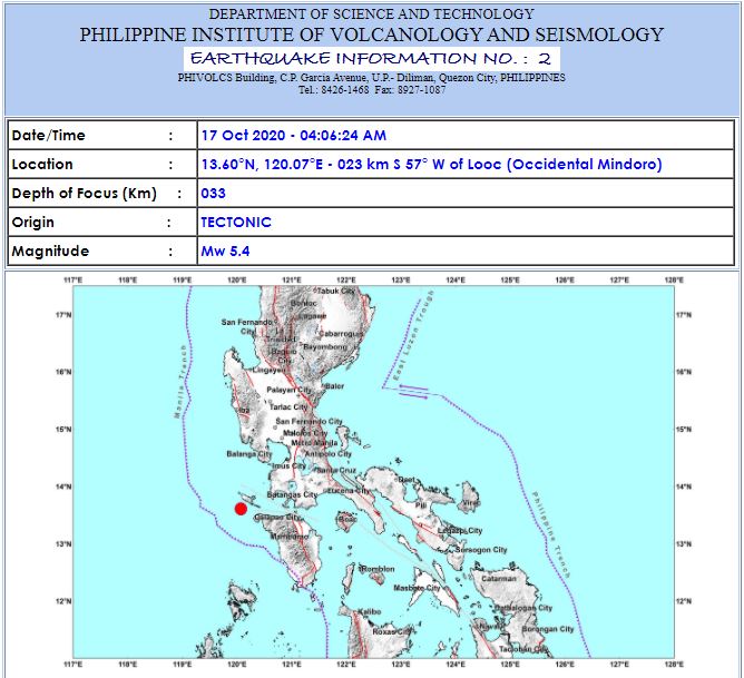 Magnitude 5.4 earthquake October 17, 2020