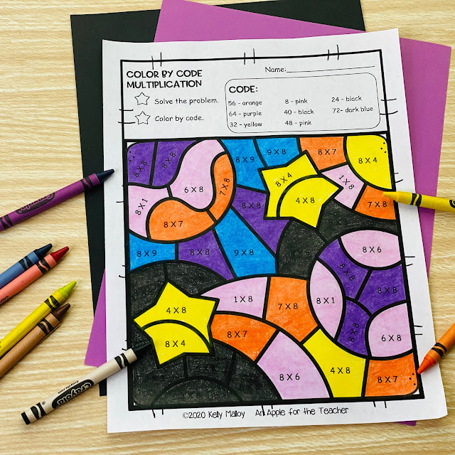 Space Themed Color by Number Multiplication Coloring Pages