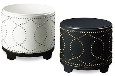 white and black round storage ottomans with studs