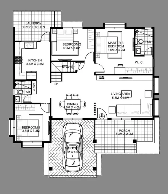 Desain rumah 1 1/2 lantai 4 kamar tidur