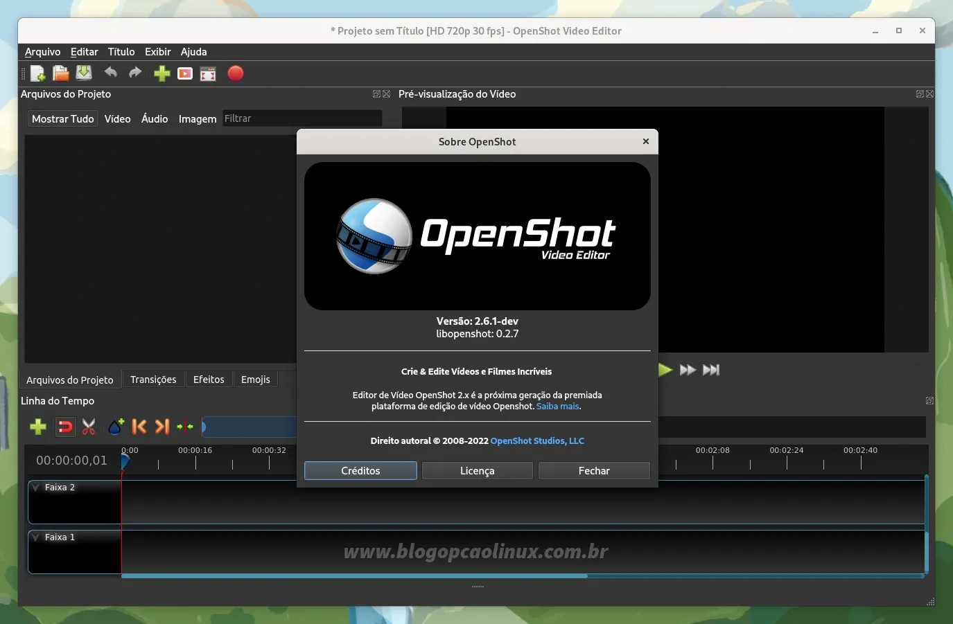 OpenShot executando no Fedora 37 Workstation