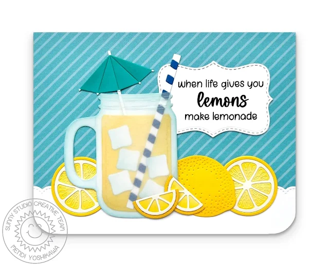 Sunny Studio When Life Gives You Lemons, Make Lemonade Card using Fresh Lemon, Summer Jar Mug, & Limitless Labels 1 Dies