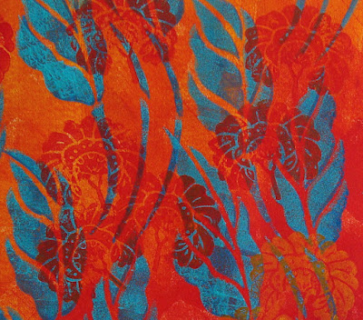 Robin Atkins, decorative painted paper detail, paint stamp stencil with acrylics