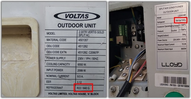Check the refrigerant written on the cabinet of unit