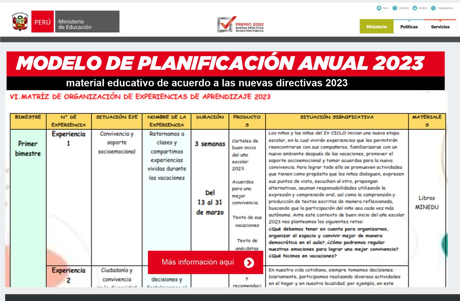 IMPORTANTE: Modelo de planificacion curricular anual 2023 ~ Ministerio de  Educación del Perú