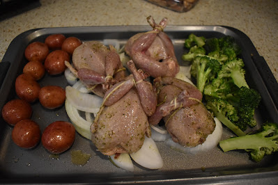 Quail sheet pan dinner