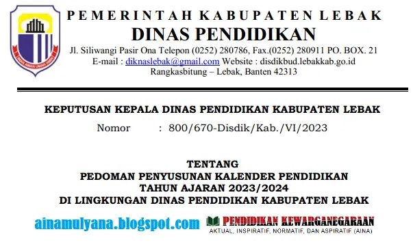 Kalender Pendidikan Kabupaten Lebak Provinsi Banten Tahun Pelajaran 2023/2024