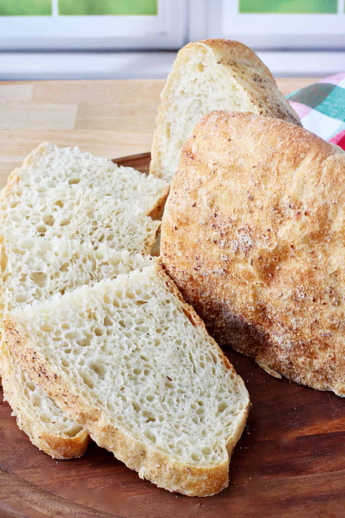 Italian Pane di Genzano slices in a basket.