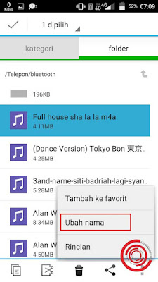2. Kemudian pilih Ubah Nama pada lagu tersebut