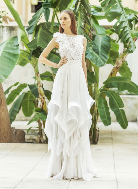 vintage-bohemian-high-neck-wedding-dress-with-chantilly-lace-bodice-silk-chiffon-tiered-skirt-and-natural-waist-sheath-silhouette