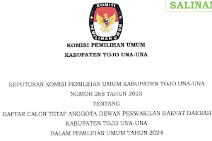 KPU Tojo Una Una  Umumkan  Daftar Calon Tetap ( DCT)  Pemilihan Legislatif DPRD Touna 2024 