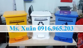 Cung cấp thùng rác y tế đạp chân bệnh viện màu xanh dương vàng trắng