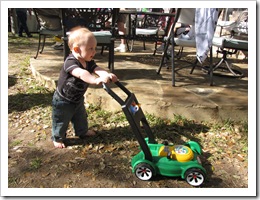 Reid love his new lawnmower!
