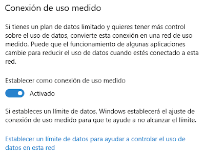 Configuración de conexión de red para establecer como conexión de uso medido