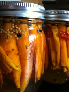 Canning Pickled Carrots with black peppercorns