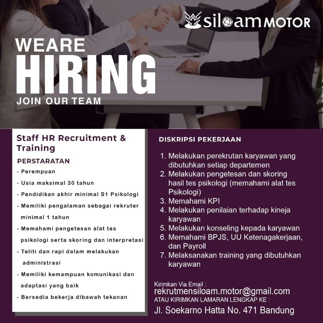 Lowongan Kerja PT. Siloam Motor Bandung Maret 2024