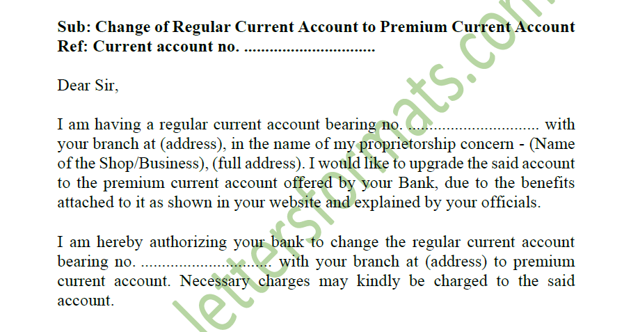 Request Letter To Bank Manager To Change The Account Type