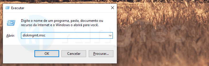 Abrindo Gerenciamento de disco do Windows pelo menu Executar