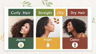“Different hair types with suitable natural oils for targeted hair care”