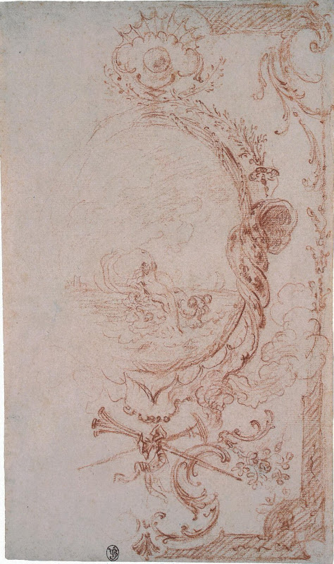 Design of Decorative Panel: The Birth of Venus by Antoine Watteau - Religious, Mythology Drawings from Hermitage Museum