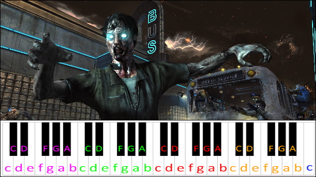 Damned (BLACK OPS 2 ZOMBIES Theme) Piano / Keyboard Easy Letter Notes for Beginners