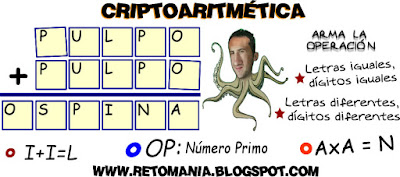 Criptoaritmética, Criptosumas, Alfaméticas, Problemas alfaméticos, Problemas matemáticos, Desafíos matemáticos, Retos matemáticos, Descubre los números, Juego de letras