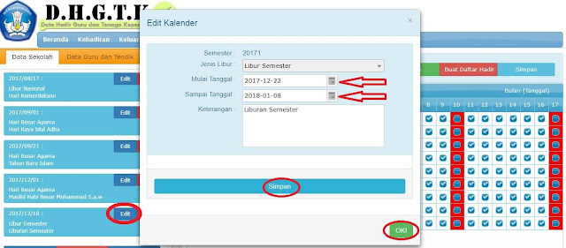  Pengisian data kehadiran guru di aplikasi yang tersedia dilarang melewati pada bulan b Cara Input Hari Libur Semeter 1 Di Data Kehadiran Guru