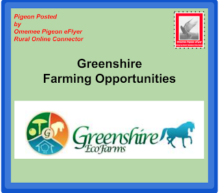 Omemee Pigeon eFlyer Envelope Farming Opportunities with Greenshire Eco Farms Logo