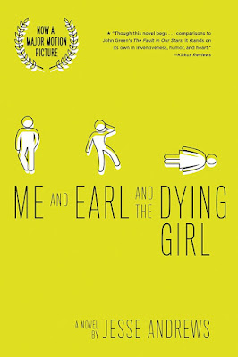 Lime green book cover with the title Me and Earl and The Dying Girl with three stick figures