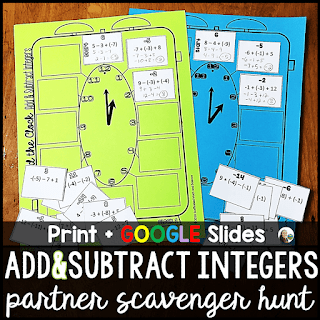 Adding and Subtracting Integers Partner Scavenger Hunt