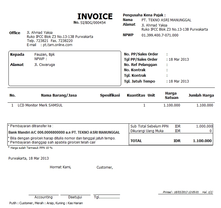 Contoh Invoice Alat Berat - Contoh SR