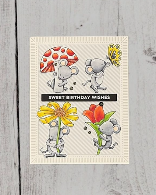 Sweet Birthday Wishes by Karen G. features Garden Mice by Newton's Nook Designs; #inkypaws, #newtonsnook, #micecards, #cardmaking, #springcards