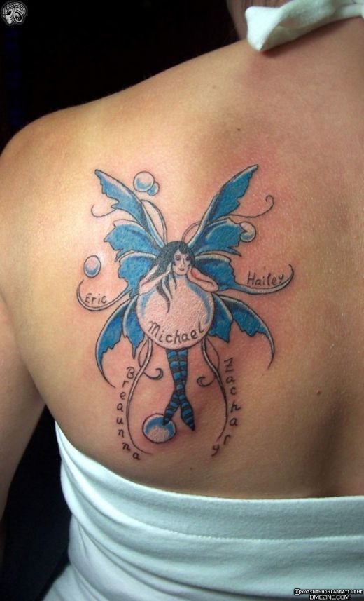 blue Cute Fairy Tattoos Designs back body