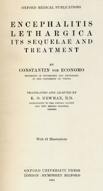 Encephalitis lethargica. Its sequelae and treatment -Constantin Von Economo 1931年版封面