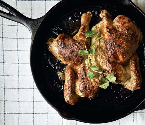 ROASTED BUTTERFLIED CHICKEN WITH CARDAMOM AND YOGURT,