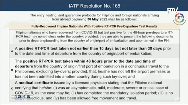 REQUIREMENTS FOR FULLY RECOVERED FILIPINO NATIONALS WITH POSITIVE RT-PCR PRE-DEPARTURE TEST RESULTS