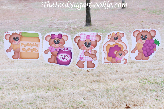 Peanut Butter And Jelly Sandwich DIY Birthday Party-Teddy Bear Picnic Birthday Party Banner Flag Bunting Garland