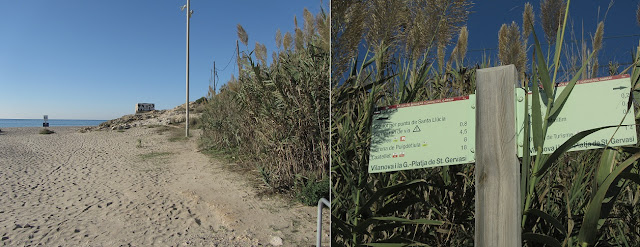 GR-92, rètol informatiu de la platja de l'Aiguadolç de Vilanova i la Geltrú