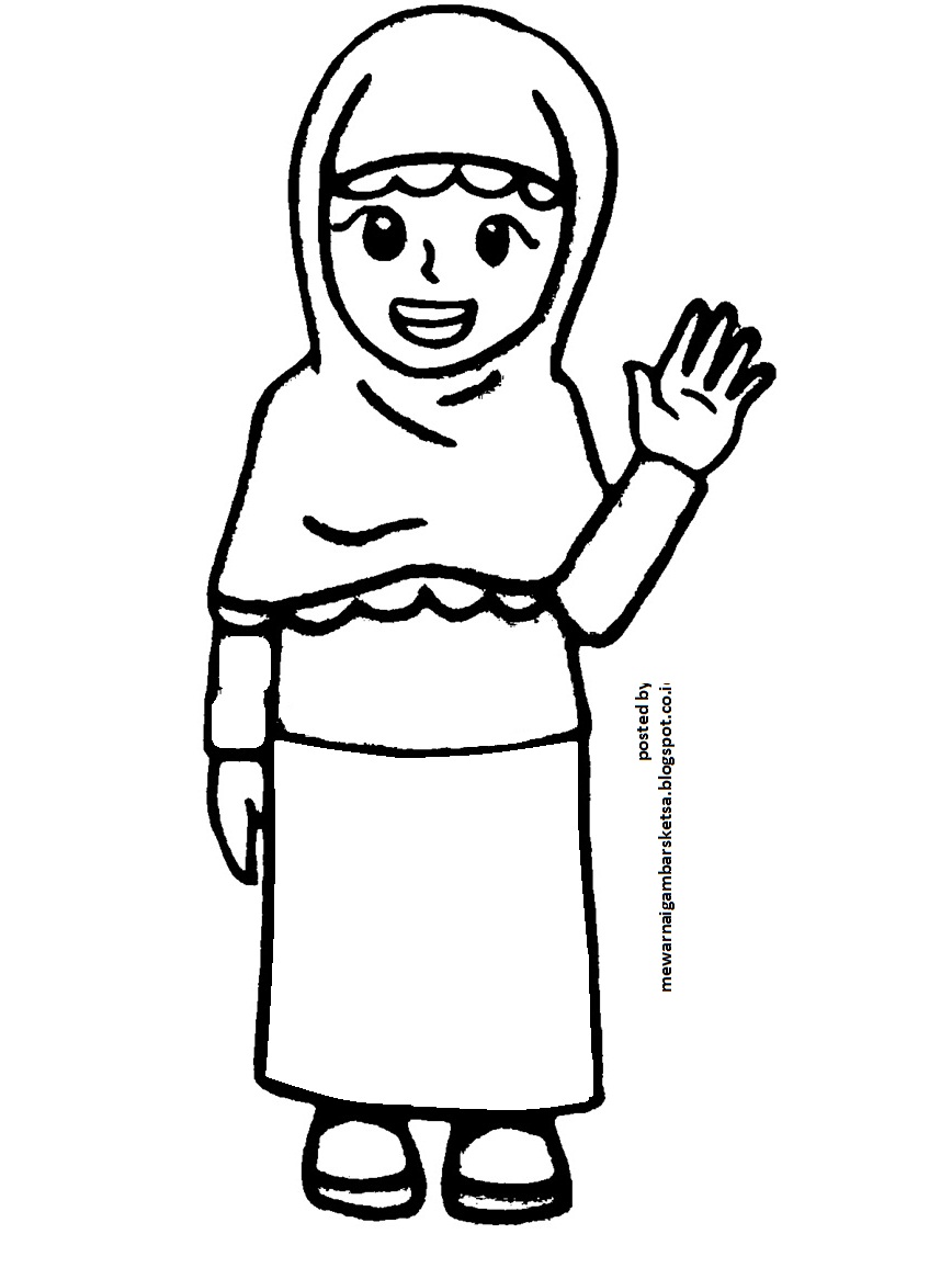 Mewarnai Gambar Mewarnai Gambar Sketsa Kartun Anak Muslimah 17 Di