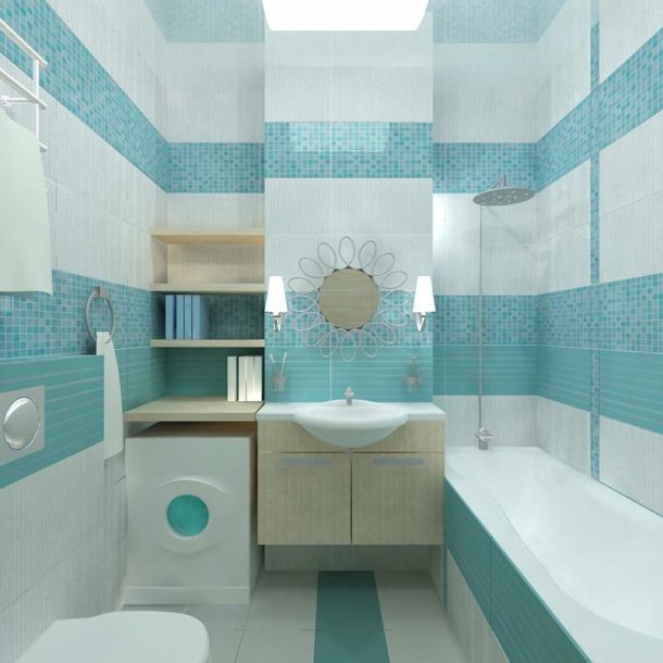 Blue White Aqua Bathroom Tiles and Accessories Decorating Ideas