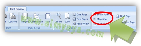 Gambar: Cara mengedit print preview dokumen di Microsoft Word 2007 melalui opsi magnifier