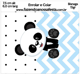 Osito Panda en Zigzag Celeste y Lunares Negros: Etiquetas para Candy Bar para Imprimir Gratis.