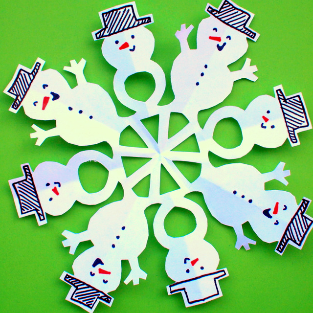 how to cut snowman snowflakes with kids