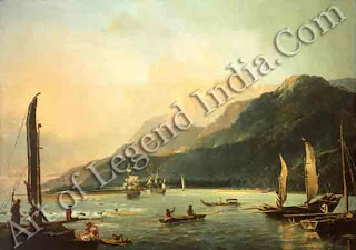 With its wonderful natural harbour at Matavai Bay, the island of Tahiti became the centre for early voyages to Polynesia. This picture, painted in 1773 by William Hodges, Captain Cook's artist on his second voyage, shows Cook's ships, HMS Resolution and HMS Adventure in the bay.